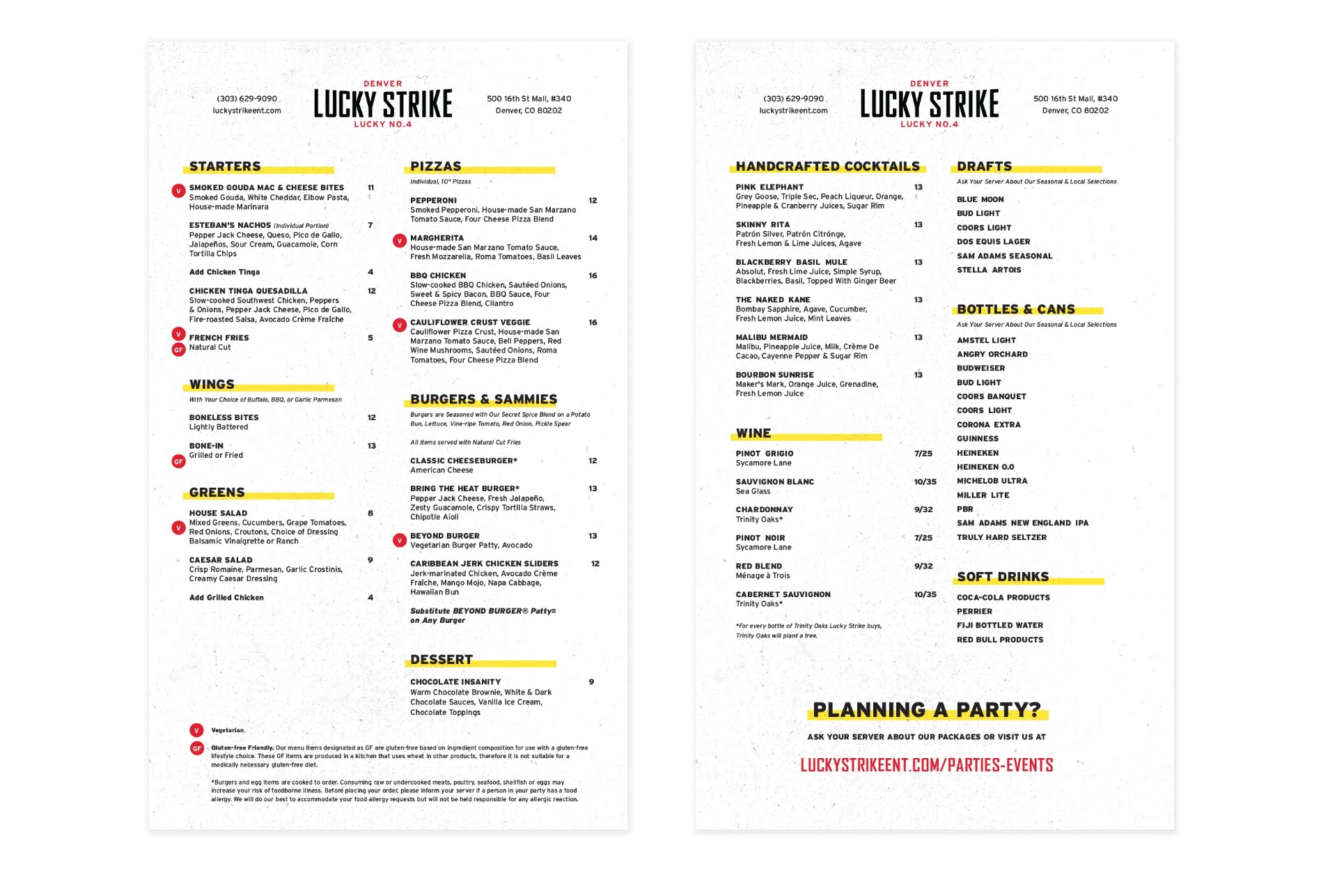 Lucky Strike menus