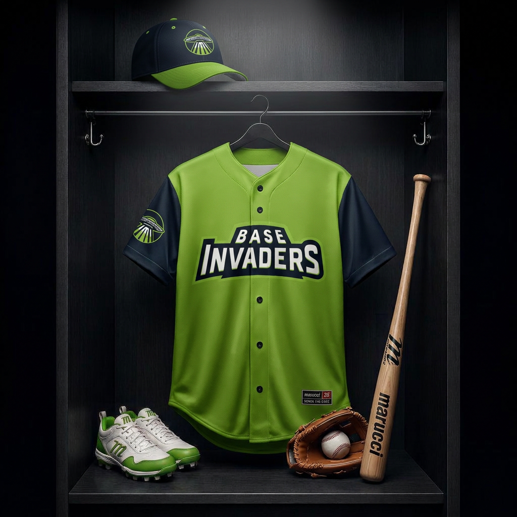 Base Invaders uniform and equipment locker scene