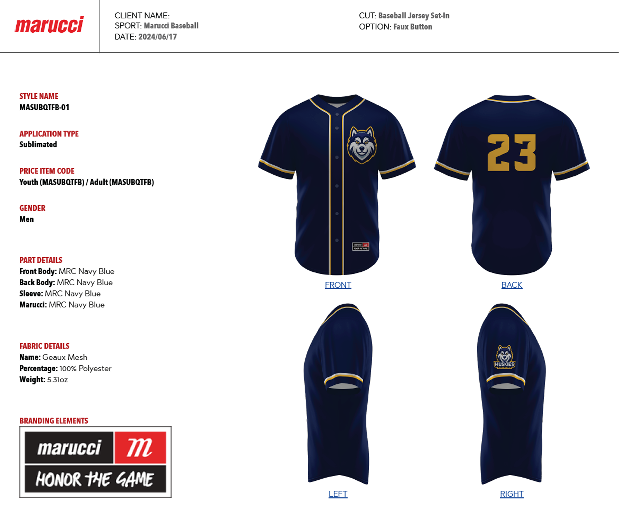 Huskies Marucci baseball jersey