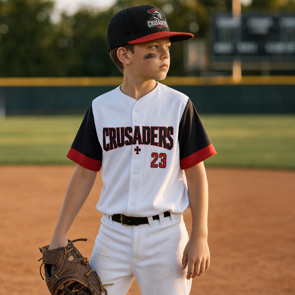 Young player in a Crusaders uniform on the field