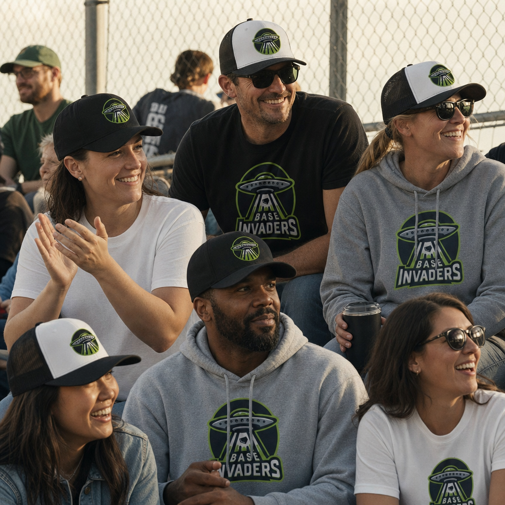 Dallas Hardball parents in Base Invaders gear
