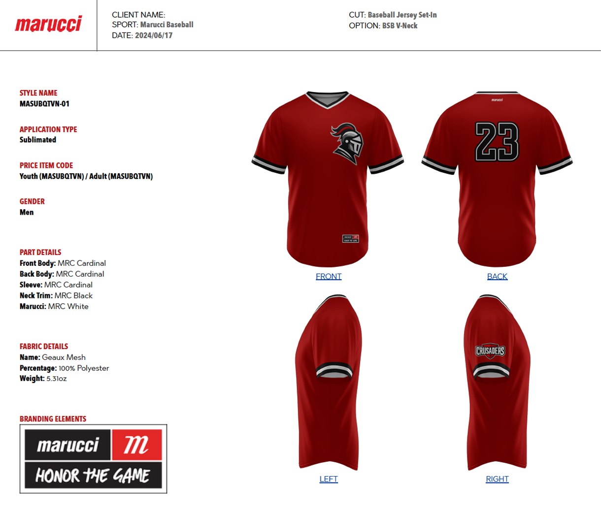 Crusaders Marucci baseball jersey