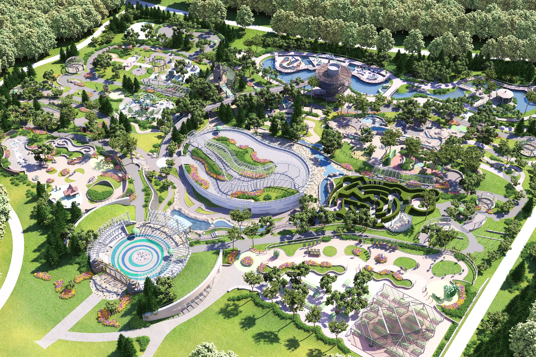 Aerial rendering of the Rory Meyers Children's Adventure Garden master plan