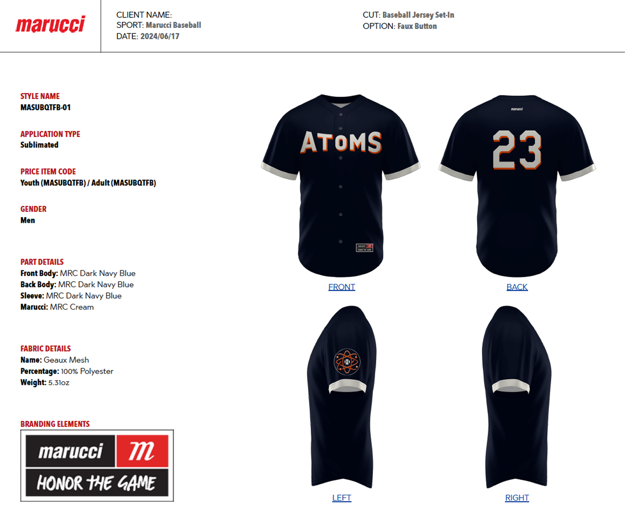 Atoms Marucci baseball jersey