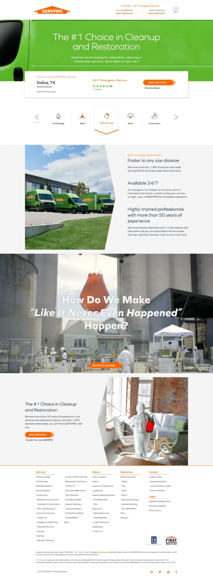 SERVPRO commercial and residential restoration services page